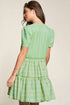 Striped V Neck Short Sleeve Frilled A Line Mini Dress