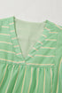 Striped V Neck Short Sleeve Frilled A Line Mini Dress