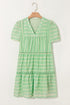 Striped V Neck Short Sleeve Frilled A Line Mini Dress