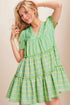 Striped V Neck Short Sleeve Frilled A Line Mini Dress