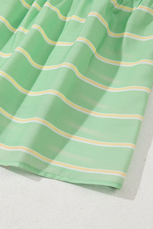 Striped V Neck Short Sleeve Frilled A Line Mini Dress