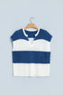 Striped V Neck Short Sleeve Loose Knit Sweater