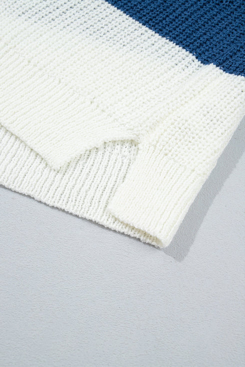 Striped V Neck Short Sleeve Loose Knit Sweater
