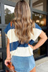 Striped V Neck Short Sleeve Loose Knit Sweater