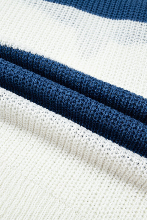 Striped V Neck Short Sleeve Loose Knit Sweater