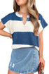 Striped V Neck Short Sleeve Loose Knit Sweater