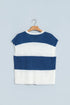 Striped V Neck Short Sleeve Loose Knit Sweater