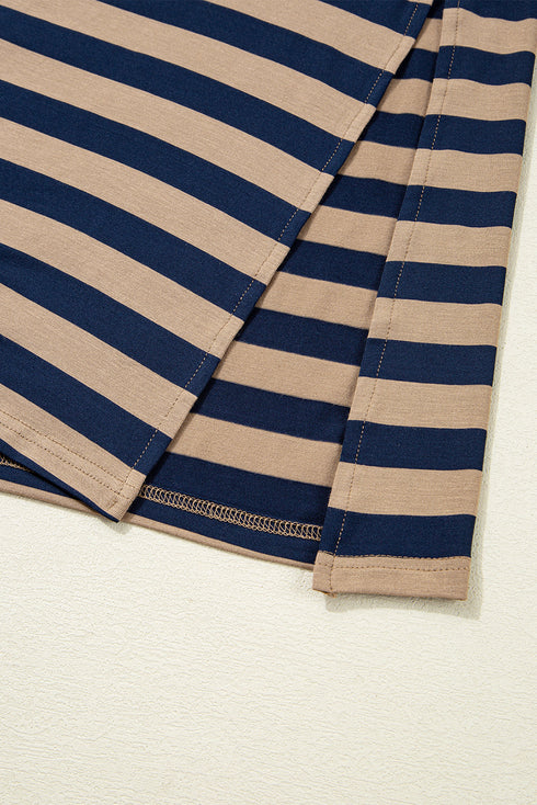Striped V Neck Side Slit Casual Maxi Dress