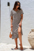 Striped V Neck Side Slit Casual Maxi Dress