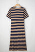 Striped V Neck Side Slit Casual Maxi Dress