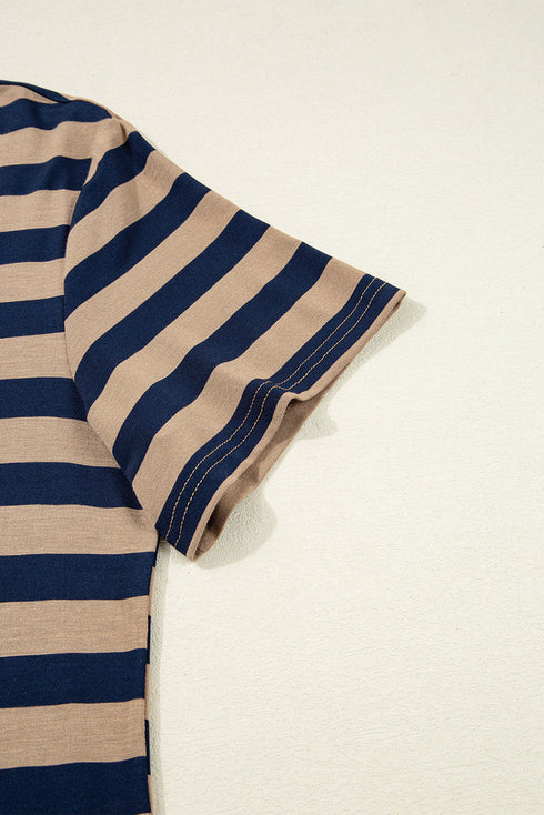 Striped V Neck Side Slit Casual Maxi Dress