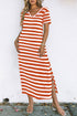 Striped V Neck Side Slit Casual Maxi Dress