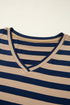 Striped V Neck Side Slit Casual Maxi Dress