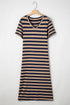 Striped V Neck Side Slit Casual Maxi Dress