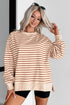 Striped V Notch Drop Shoulder Ribbed Band Sweatshirt