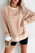 Striped V Notch Drop Shoulder Ribbed Band Sweatshirt