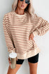 Striped V Notch Drop Shoulder Ribbed Band Sweatshirt