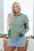 Striped Waffle Knit Contrast Sleeve Pullover Top