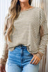 Striped Waffle Knit Contrast Sleeve Pullover Top