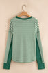 Striped Waffle Knit Contrast Sleeve Pullover Top