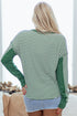 Striped Waffle Knit Contrast Sleeve Pullover Top
