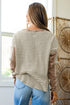 Striped Waffle Knit Contrast Sleeve Pullover Top