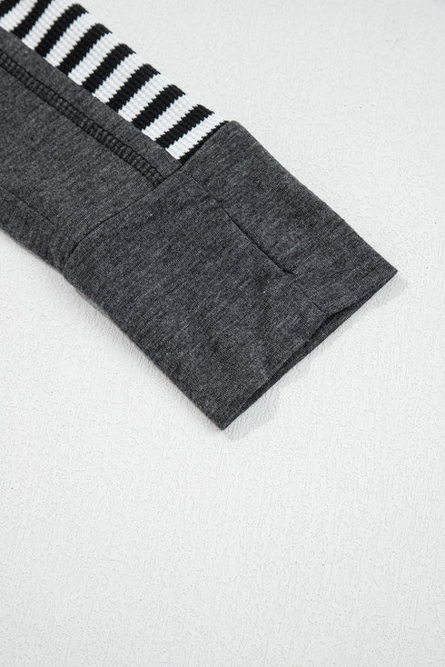 Striped Waffle Knit Contrast Sleeve Pullover Top
