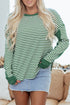 Striped Waffle Knit Contrast Sleeve Pullover Top