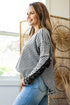 Striped Waffle Knit Contrast Sleeve Pullover Top