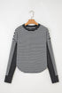 Striped Waffle Knit Contrast Sleeve Pullover Top