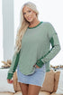 Striped Waffle Knit Contrast Sleeve Pullover Top