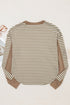 Striped Waffle Knit Contrast Sleeve Pullover Top