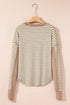 Striped Waffle Knit Contrast Sleeve Pullover Top