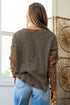 Striped Waffle Knit Contrast Sleeve Pullover Top