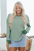 Striped Waffle Knit Contrast Sleeve Pullover Top
