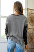 Striped Waffle Knit Contrast Sleeve Pullover Top