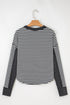 Striped Waffle Knit Contrast Sleeve Pullover Top