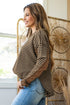 Striped Waffle Knit Contrast Sleeve Pullover Top