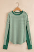 Striped Waffle Knit Contrast Sleeve Pullover Top
