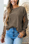 Striped Waffle Knit Contrast Sleeve Pullover Top