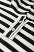 Striped Waffle Knit Dolman Sleeve Buttoned Hooded Top