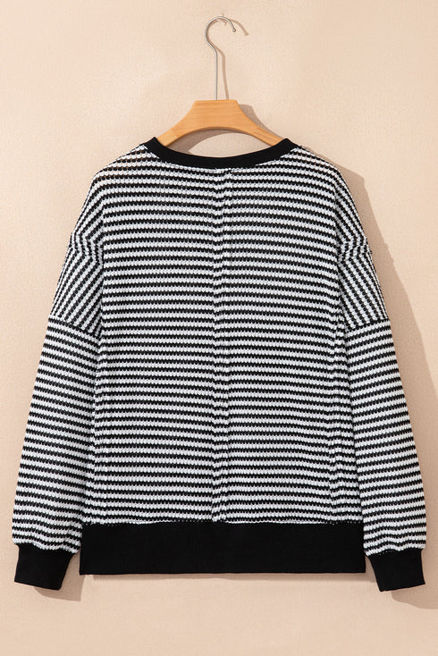 Striped Waffle Knit Drop Shoulder Oversized Top