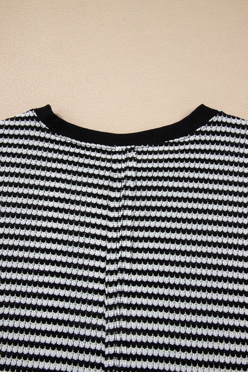 Striped Waffle Knit Drop Shoulder Oversized Top