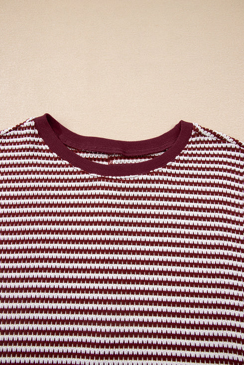 Striped Waffle Knit Drop Shoulder Oversized Top