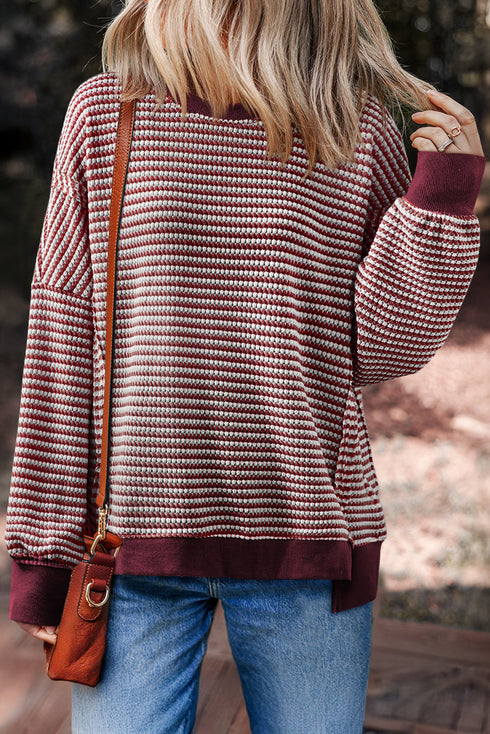 Striped Waffle Knit Drop Shoulder Oversized Top