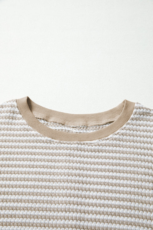 Striped Waffle Knit Drop Shoulder Oversized Top