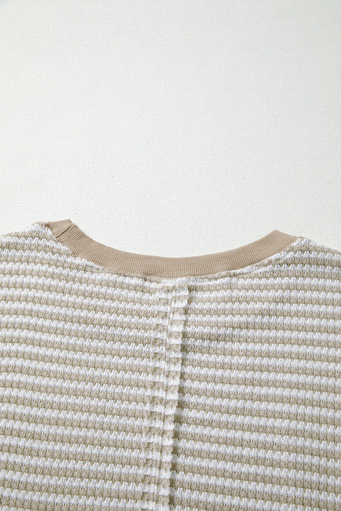 Striped Waffle Knit Drop Shoulder Oversized Top
