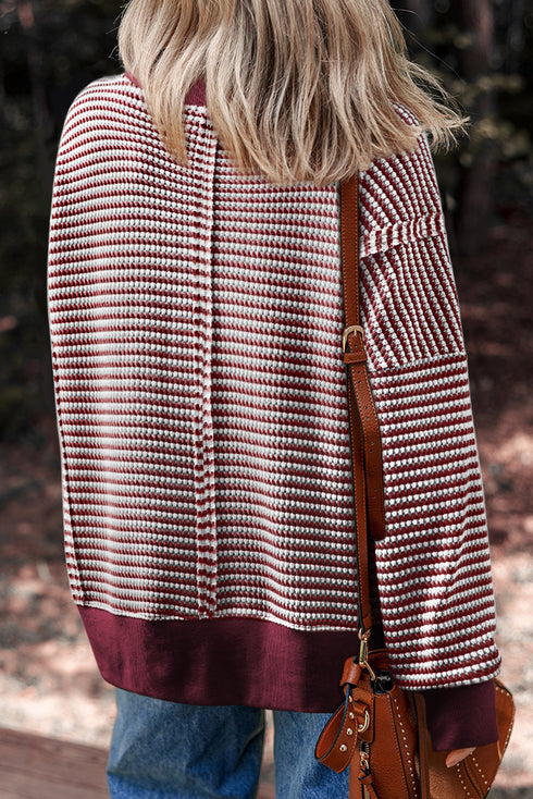 Striped Waffle Knit Drop Shoulder Oversized Top