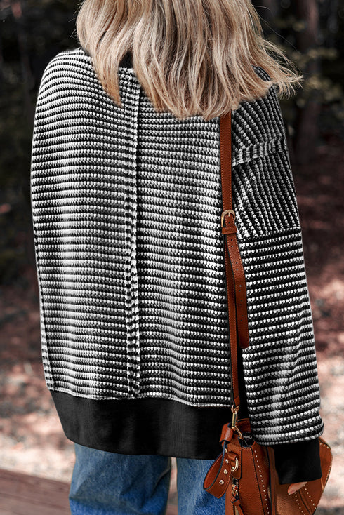 Striped Waffle Knit Drop Shoulder Oversized Top