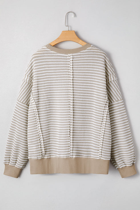 Striped Waffle Knit Drop Shoulder Oversized Top